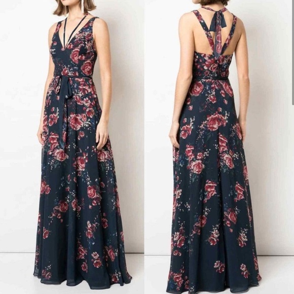 Marchesa Notte Bridesmaids Floral Maxi  Gown - Picture 2 of 11